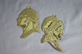 Set Of 2 Vintage Brass Silhouette George And Martha Washington Wall Plaques