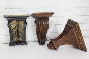 Lot Of 3 Vintage Decorative Wall Shelves / Corbels  Ornate Wooden Architectural Style