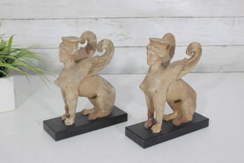 Pair Vintage Sphinx Griffin Mythical Creature Bookends 8' Tall
