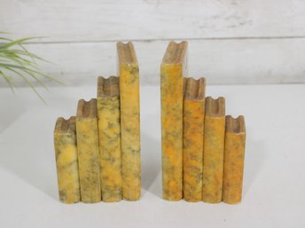 Pair Of Mid-Century Italian Alabaster Bookends  Stepped Design  6' Tall