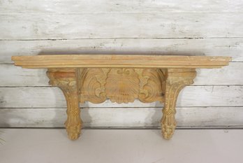 Vintage Ornate Carved Wood Wall Shelf / Console Corbel  25 Wide Architectural Display Shelf