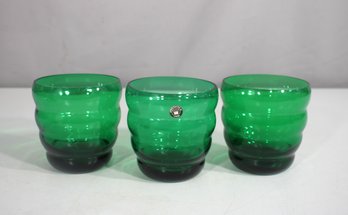 Vintage 4 Green Handcrafted Glass Tumblers  Set Of 3  Textured Mid-Century Design