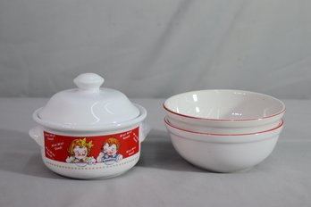 Vintage Campbell's Soup Lidded Crock/Bowl And Two Bowls