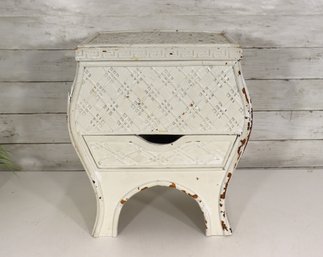 Vintage White Chippy Painted Tin Box Cabinet W/ Drawer  Primitive Farmhouse Style  16'H X 14'W X 9'D