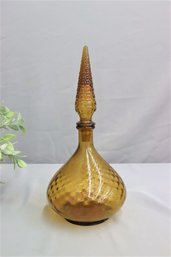 Amber Glass Genie Decanter Squat Hobnail Bubble