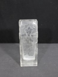 Mid Century Modern Bjrn Wiinblad Rosenthal Crystal Vase  Denmark  Frosted Figural Peacock/Bird Design  8'