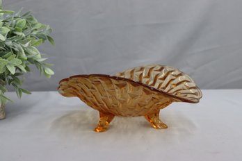 Vintage Amber Three Footed Fenton Dish Bowl
