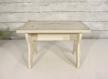 Vintage Hand Painted Cottage Shabby Chic Wooden Stool W/ Floral Roses  9'H X 14'W X 10'D