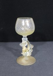 Salviati Murano Venetian Art Glass Goblet  Fish/Dolphin Stem  Gold Swirl  7.5'