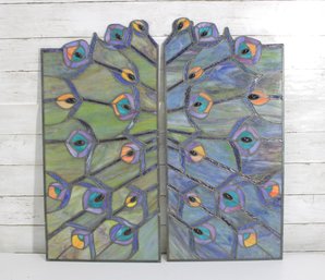Pair Of Tiffany-style Peacock Decoration Panels -26'h X 12.5' W