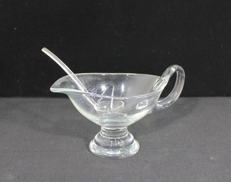 Vintage Clear Crystal Footed Gravy Boat With Ladle  Elegant Sauce Server With Handle & Spout
