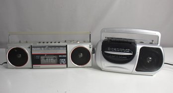 Lot Of 2 Vintage Boomboxes - Panasonic F5 & Silver Boombox - Untested