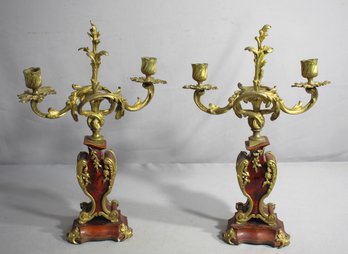 A Pair Of 19th Century Boulle Style Ormolu & Tortoiseshell Candelabra