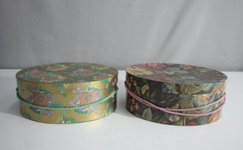 'Set Of Two Decorative Floral Oval Boxes With Rope Trim'