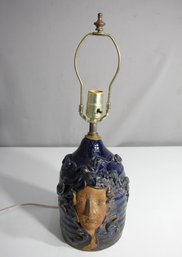 Unique Ceramic Lamp With Face Design - Blue Glaze - Cracked But Beautiful