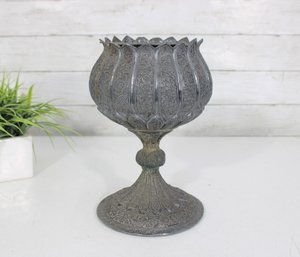 Vintage Cast Metal Urn Compote Vase Ornate Pedestal 10.5' Tall