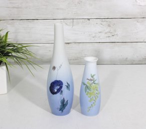 Royal Copenhagen Porcelain Vases  Pair  Danish Blue Floral & Golden Rain  5.5' & 8.5'