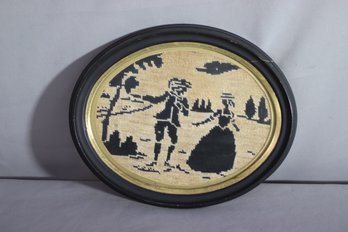 Vintage Oval Framed Black & White Silhouette Needlepoint