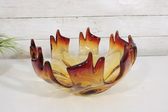 Large 6.5' X 11'  Glass Bowl Flame Centerpiece By Flavio Poli Attrib., Murano, Italy, 1970s
