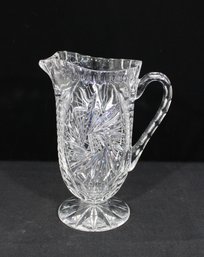 Vintage Cut Crystal Water Pitcher 9' Tall Starburst Pattern Glass Jug