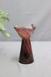 Art Glass Hand Blown  Purple Ruffle Glass Vase