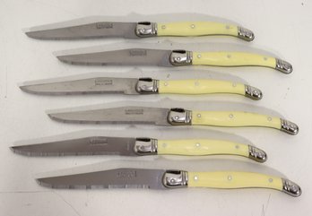 Set Of 6 Vintage Laguiole 240C13 Trempe Steak Knives  Yellow Handles