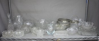 Shelf Lot Of Assorted Glass Tableware  Bowls, Dishes & Decorative Pieces