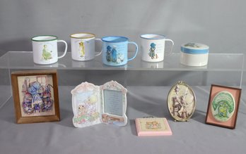 Vintage 70s Holly Hobbie Enamelware Cups And Other Frames And Plaques