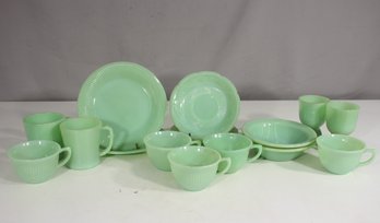 Vintage Fire King Jadeite Dinnerware Lot  Cups, Plates, Bowls & Mugs  Group Set