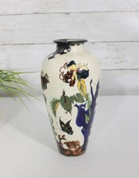 Rozenburg Den Haag Art Pottery Vase  Hand Painted Floral Design  Signed  8.5' Tall-repair