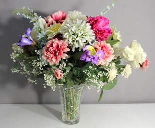 10' Clear Glass Vase With Faux Floral Arrangement - Multi-Color Bouquet