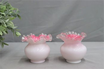 Pair Of Vintage Fenton Ruffle Edge Glass Vases