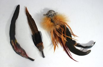 Lot Of Three Vintage Feather Hat Pins  Ornate & Decorative Designs