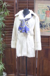 Vintage White Saga Mink Fur Coat  Luxurious Winter Elegance  Size 40