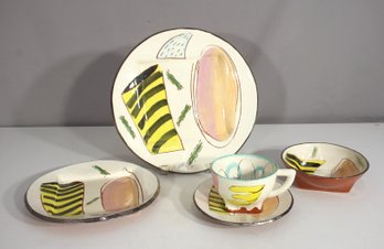 Vintage 1984 Patrick Loughran Studio Pottery  Hand-Painted 5-Piece Place Setting  Signed & Gilded