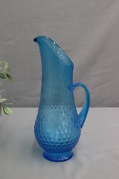 Blue Swung Glass Pitcher-Hand Blown