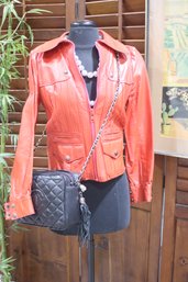 Vintage McDouglas Paris Red Leather Jacket  Chic & Stylish  Size S/M