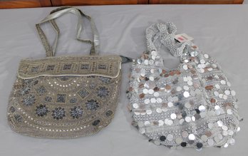 #327-Beaded & Sequin Handbag Lot  Decorative Evening Purses, Silver & Gold Tones