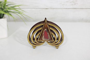 Vintage MCM Brass & Enamel Letter/Napkin Holder  Israel  Geometric Tile Inlay  5'