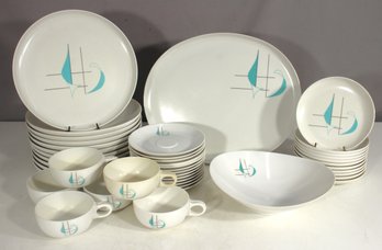 Vintage Florence Regatta Pattern Melamine China Dinnerware  Mid-Century Modern Partial Set