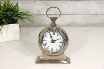 Vintage Silver Tone Desk / Mantel Clock  6H  Roman Numerals- Untested