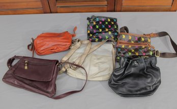 #328-Group Lot Of Ladies Crossbody & Shoulder Bags  Leather & Fabric, Mixed Colors & Styles