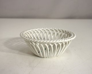Herend  Porcelain Reticulated Basket Dish  2' H X 4.5' Round