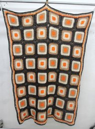 Vintage Handmade Crochet Granny Square Afghan Blanket  62 X 40  Retro Brown & Orange