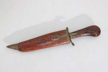 Vintage Decorative Dagger Knife W/ Carved Wood Scabbard 10.5'