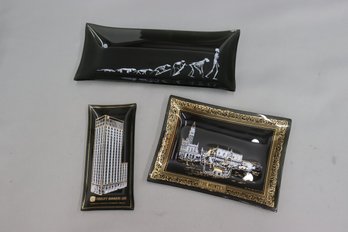 Three Black Glass Trays