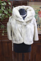 Vintage White Mink Fur Cape Jacket With Hood  Elegant & Timeless  Size S