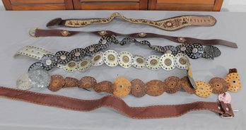 #329-Decorative Leather Belt Lot  Concho & Embellished Western-Style Belts