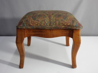 Vintage Wooden Footstool With Tapestry Upholstery