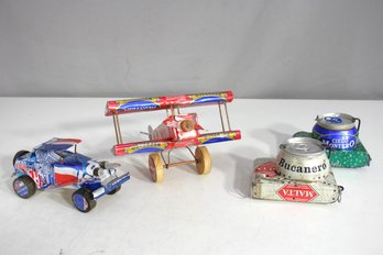Handcrafted Recycled Tin Can Toy Lot  Car, Plane, And Tanks